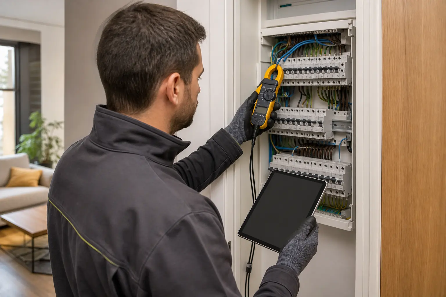 Electricista evaluando la potencia de una instalación doméstica